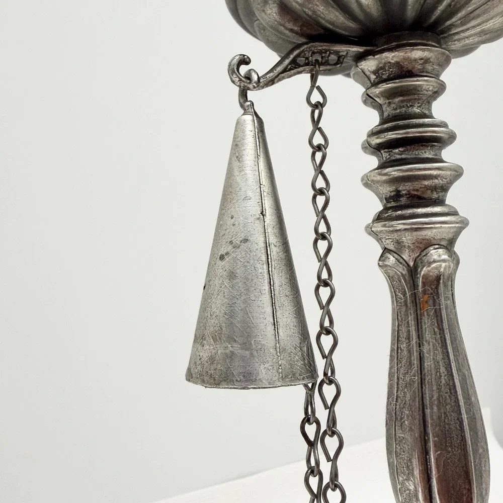 Vintage Candlestick Set with Snuffers Mismatched Metal Wood Silver Brown